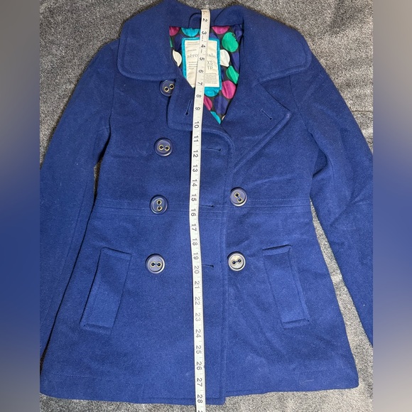 Aeropostale Navy Blue Wool-Blend Peacoat XS – Colorful Polka Dot Lining - Picture 5 of 6